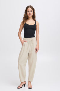 ICHI Linno Ecru Barrel Leg Trousers - The Mercantile London