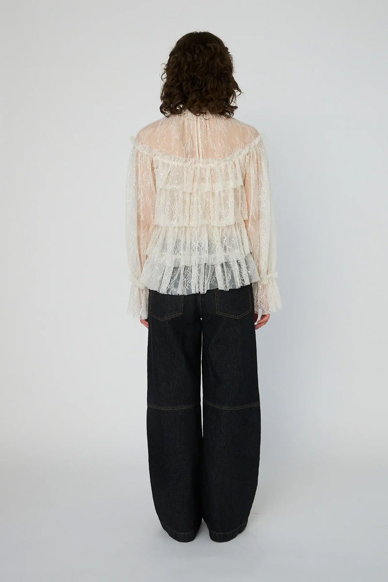 Stella Nova Creme Sheer Frill Lace Blouse - The Mercantile London
