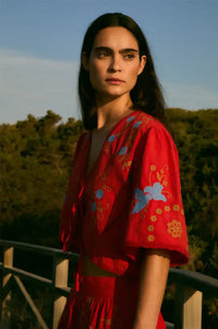 Sophie + Lucie Poppy Red Embroidered Top - The Mercantile London