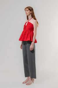 Emin + Paul Red Shirred Halter Neck Top - The Mercantile London