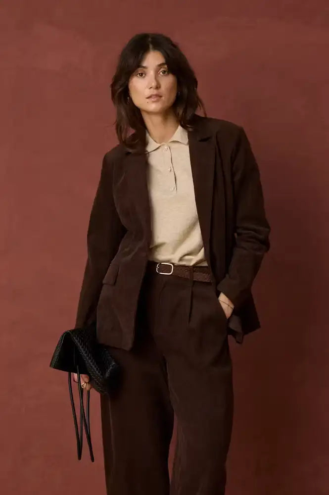 Fransa Suzette Oatmeal Melange Knitted Polo Top
