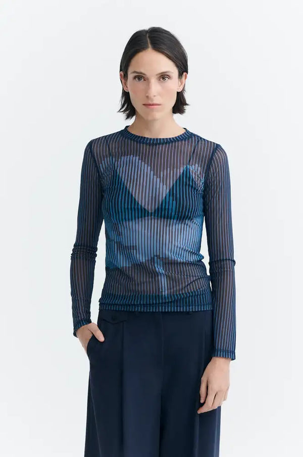 Thinking Mu Lotus Print Navy Tere Top