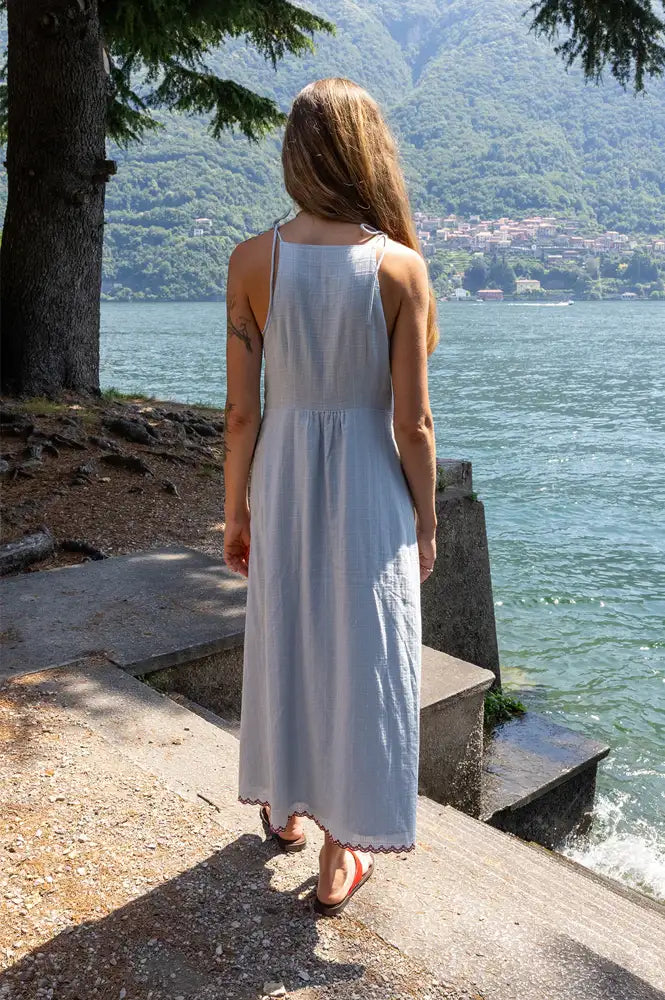 Indi & Cold Ice Blue Cross Stitch Strap Dress – The Mercantile London