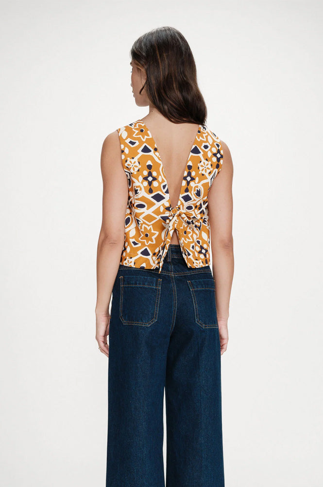 Grace & Mila Venise Cognac Printed Top - The Mercantile London
