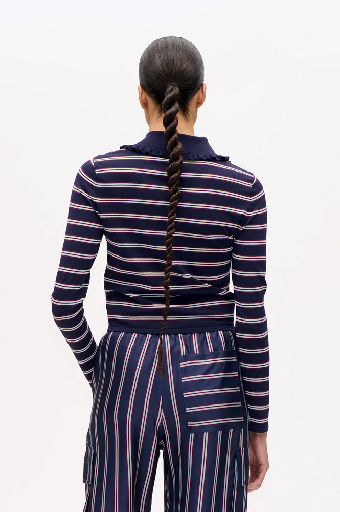 Baum Und Pferdgarten Catarin Navy And Plum Stripe Polo Top - The Mercantile London