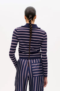 Baum Und Pferdgarten Catarin Navy And Plum Stripe Polo Top - The Mercantile London