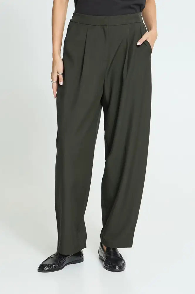 ICHI Fava Rosin Melange Barrel Trousers