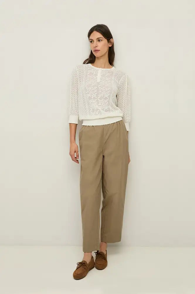 Yerse Pointelle White Knitted Top