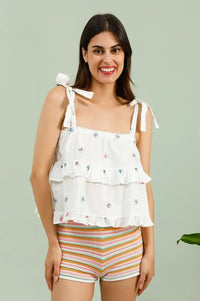 Daphne Elodie Ruffled Cross-Stitch Top