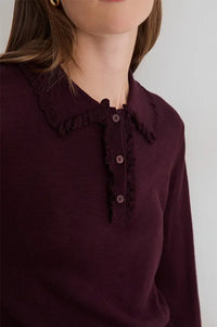 Yerse Granate Fine Knitted Polo Jumper