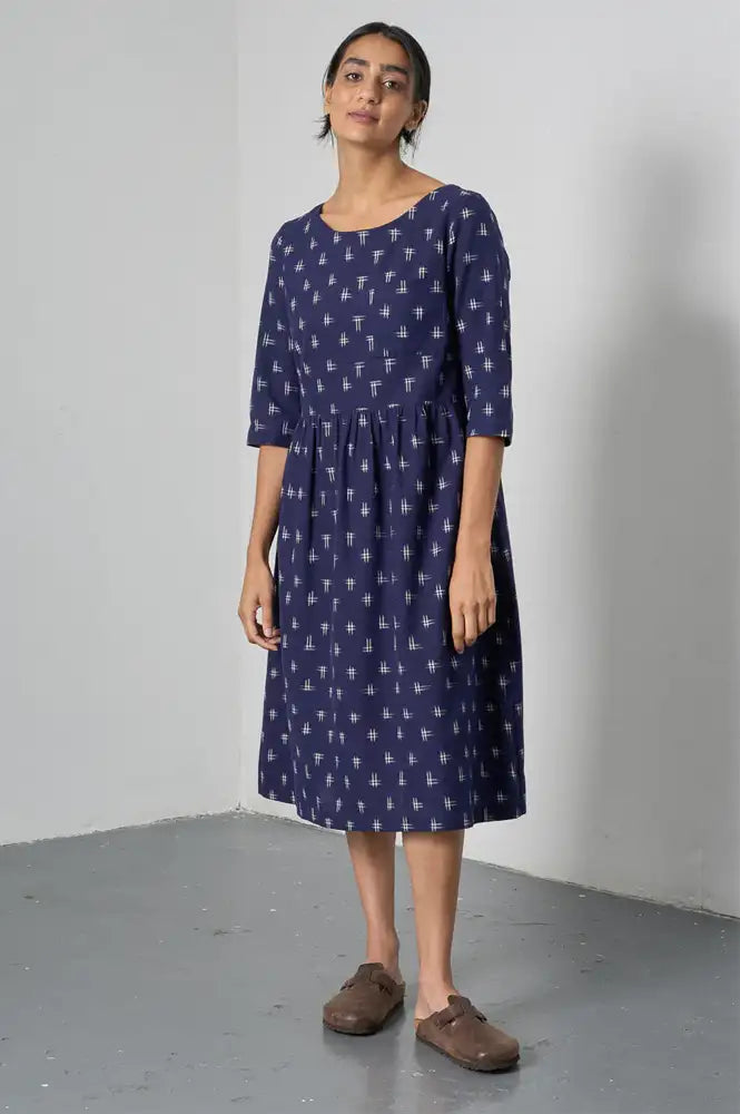 Bibico Orla Navy Ikat Print Dress - The Mercantile London