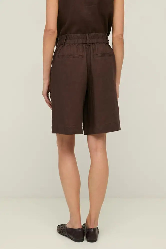 Yerse Chocolate Linen Shorts - The Mercantile London