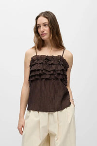 Object Lyne Seal Brown Ruffled Top - The Mercantile London