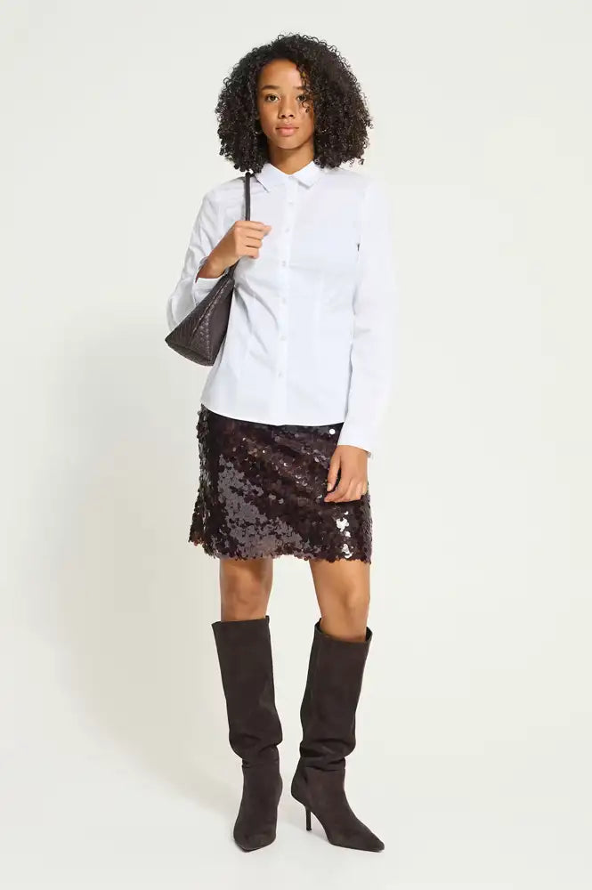 ICHI Peleoa Fudge Sequin Mini Skirt