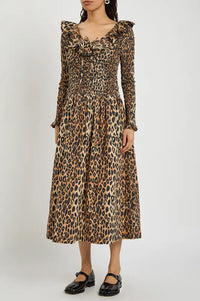 Damson Madder Harper Leopard Shirred Midi Dress - The Mercantile London