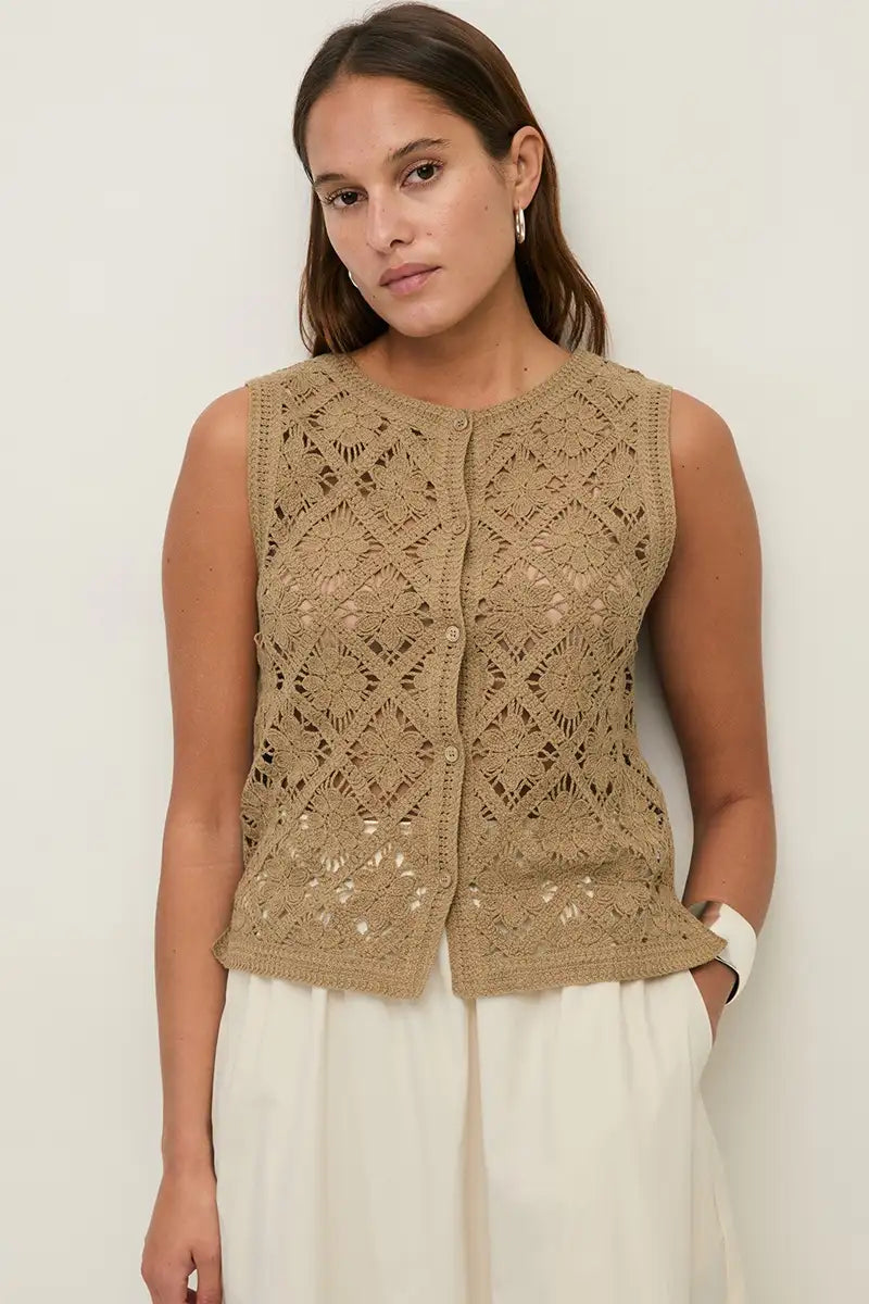 Yerse Hunter Green Crochet Vest Top - The Mercantile London
