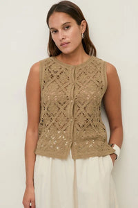 Yerse Hunter Green Crochet Vest Top - The Mercantile London