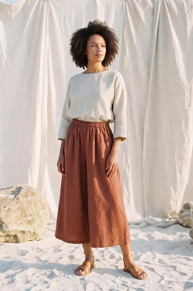 Artisans Of Humanity Rust Cropped Linen Culottes