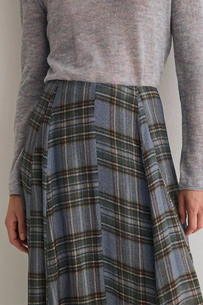 Yerse Blue Grey Checked Skirt