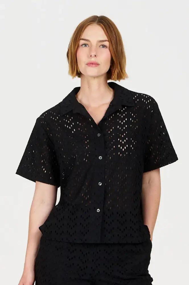 Komodo Luna Embroidered Black Cotton Shirt - The Mercantile London