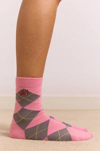 Damson Madder Pink & Grey Argyle Socks