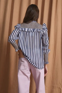 Sophie + Lucie Conchita Mauve Striped Ruffle Blouse