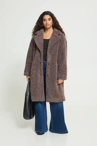 ICHI Halavala Falcon Grey Shearling Coat