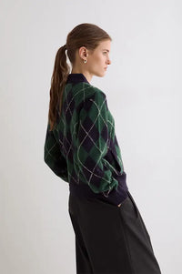 Yerse Green And Navy Argyle Cardigan