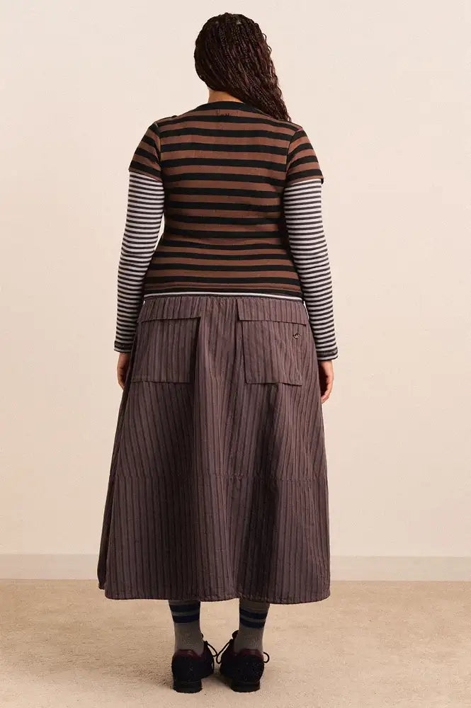 Damson Madder Lainey Merlot Stripe Midi Skirt