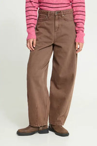 ICHI Blich Brown Washed Barrel Leg Jeans - The Mercantile London