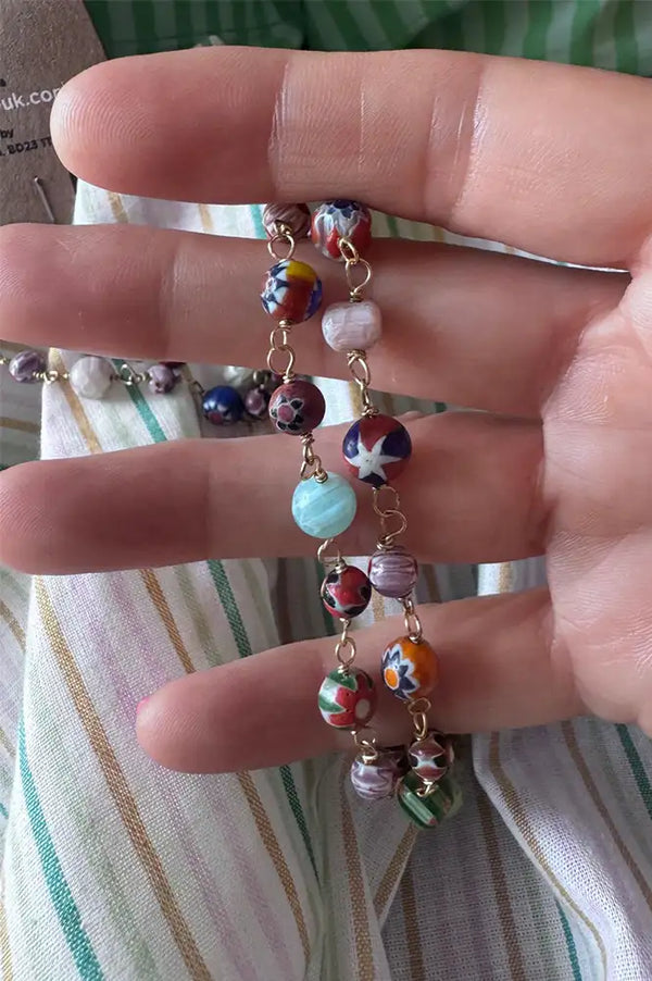 Namaste Millefiori Glass Bead Chain Necklace