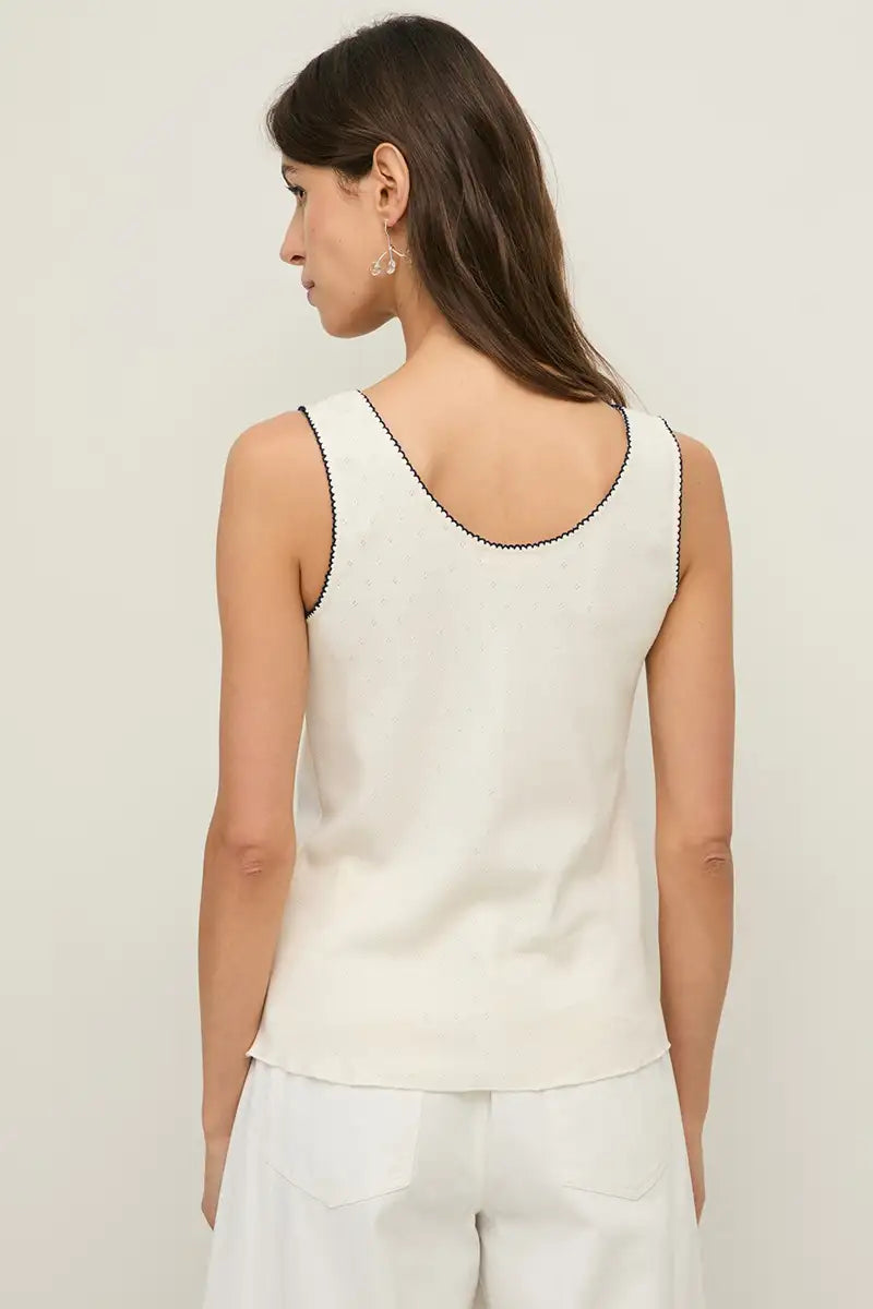 Yerse Pointelle & Navy Vest Top - The Mercantile London