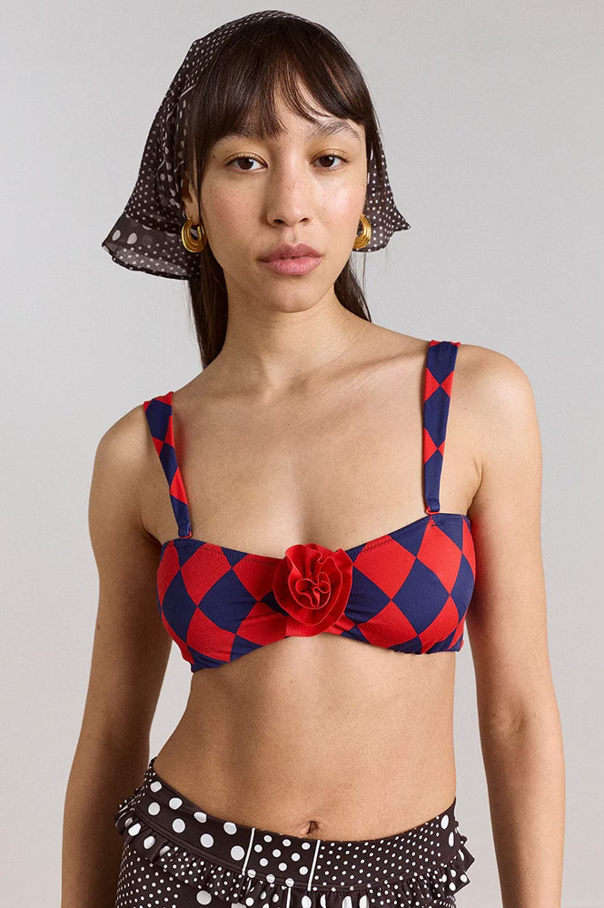 Damson Madder Spot Stripe Black Frill Edge Headscarf - The Mercantile London