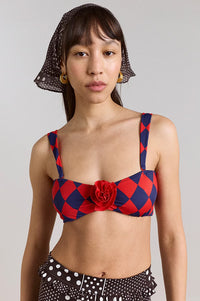 Damson Madder Spot Stripe Black Frill Edge Headscarf - The Mercantile London