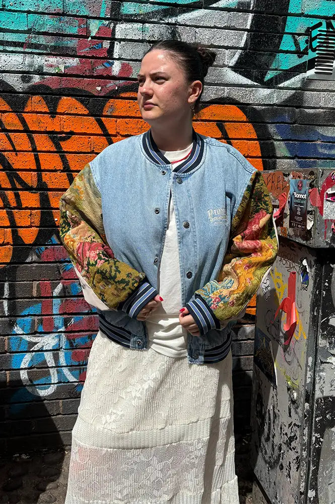 Frankie. Blue Denim Picnic Varsity XL Jacket