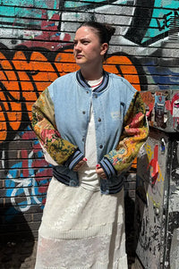 Frankie. Blue Denim Picnic Varsity XL Jacket