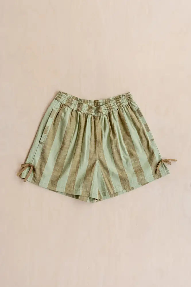 TBCo Green & Brown Stripe Cotton Tie Shorts