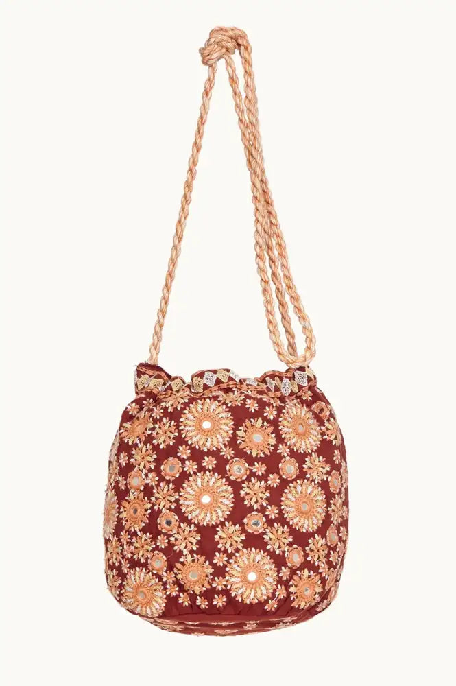 M.A.B.E Suri Rust & Mirrors Embroidered Pouch Bag - The Mercantile London