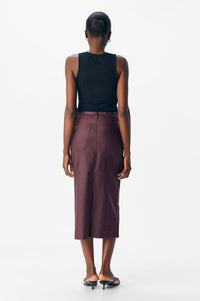 Object Naya Mauve Wine Coated Midi Skirt - The Mercantile London