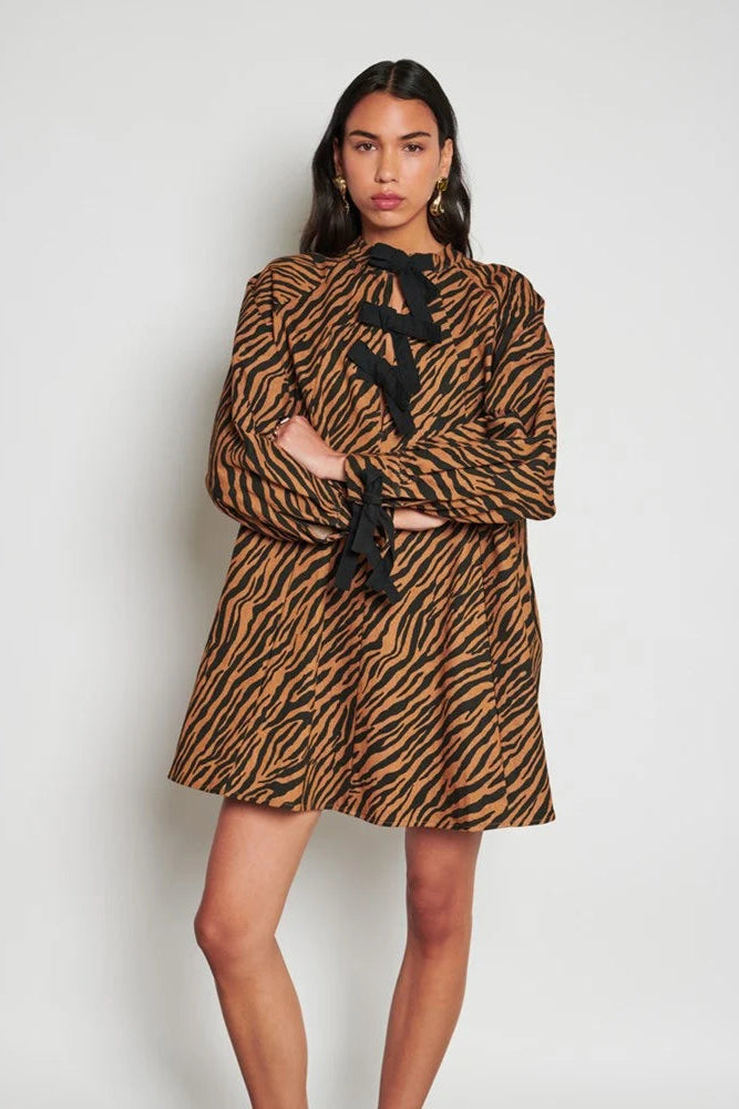 Ghospell Suzu Zebra Tan Mini Dress
