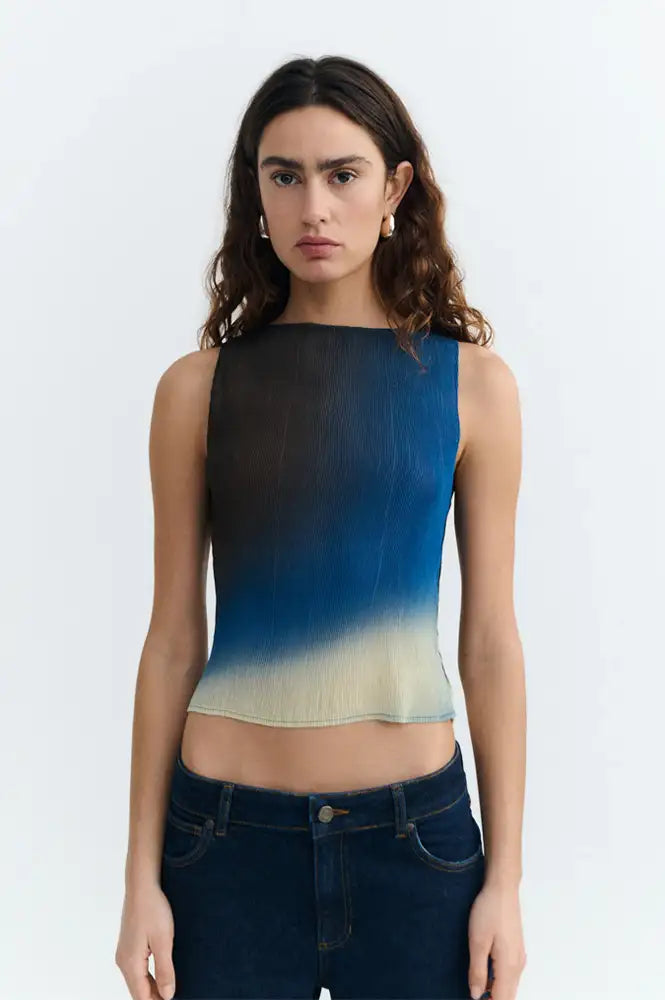 Thinking Mu Dora Brown Glass Pleated Top - The Mercantile London