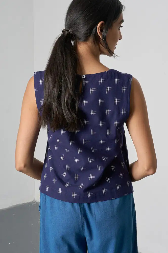 Bibico Pippa Navy Ikat Top - The Mercantile London