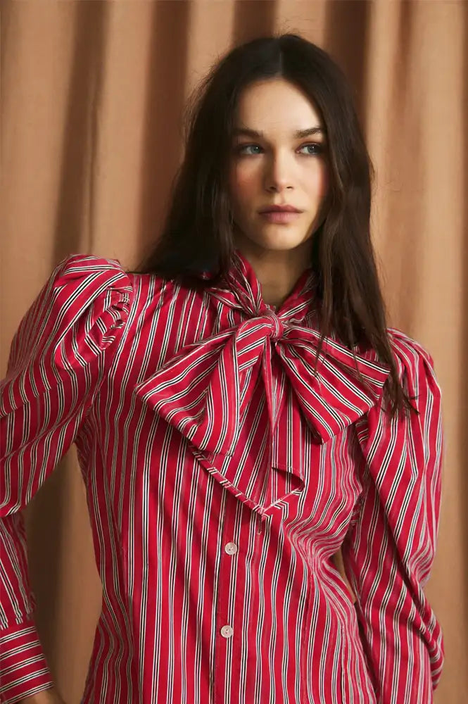 Sophie + Lucie Bow Tie Red Striped Blouse
