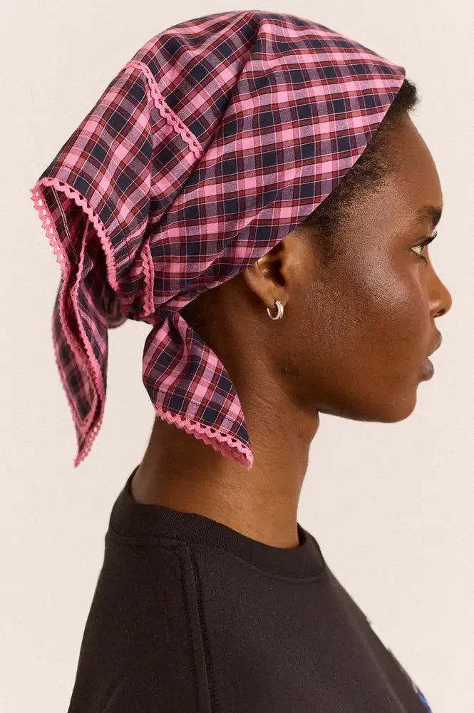 Damson Madder Magenta Check Headscarf