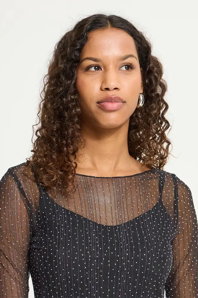 ICHI Noviola Black Sheer With Stones T-Shirt