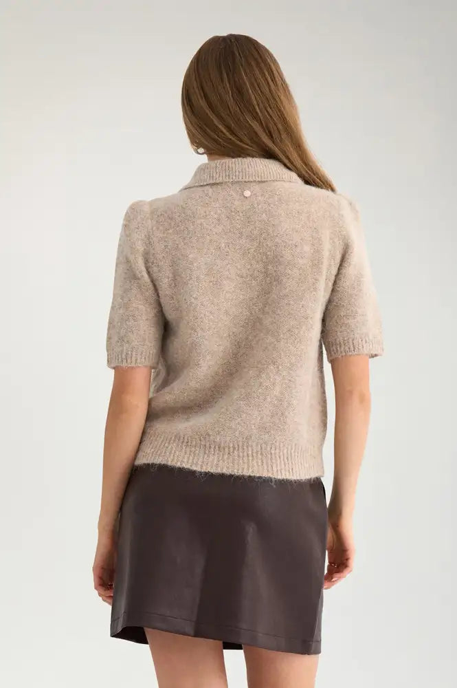 Numph Salia Sesame Melange Short Sleeve Cardigan