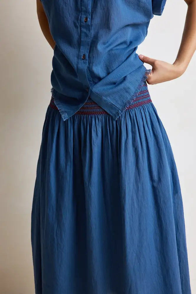 Hod Aurore Indigo Smocked Skirt - The Mercantile London