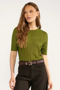 Numph Misla Calla Green Short Sleeve Top