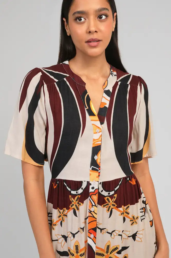 An'ge Obemia Clever Ecru Print Dress - The Mercantile London