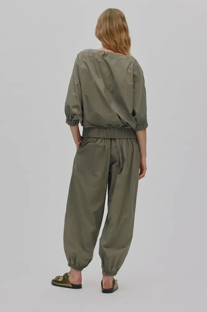 Rabens Saloner Iridi Asphalt Gathered Poplin Trousers - The Mercantile London